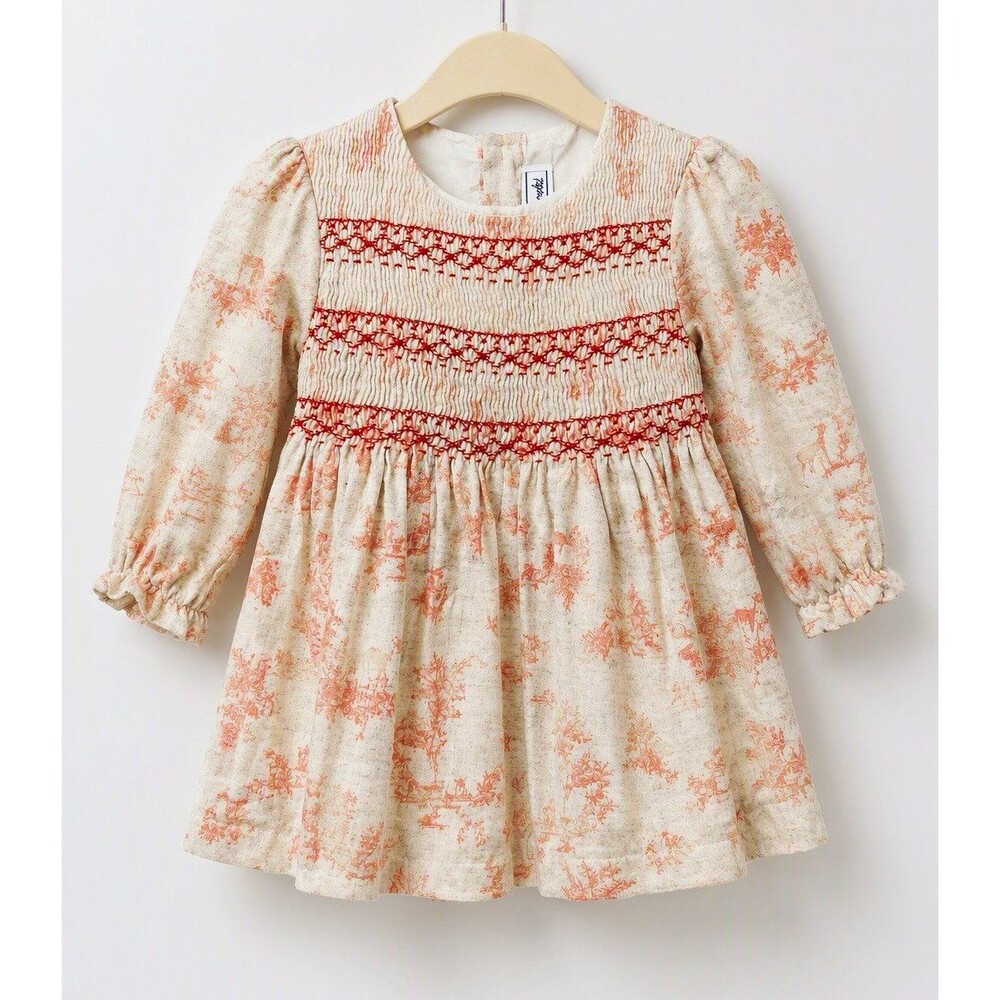 Tartine et Chocolat Girls 18-24M Ivory Pink Floral Smocked Cotton Dress